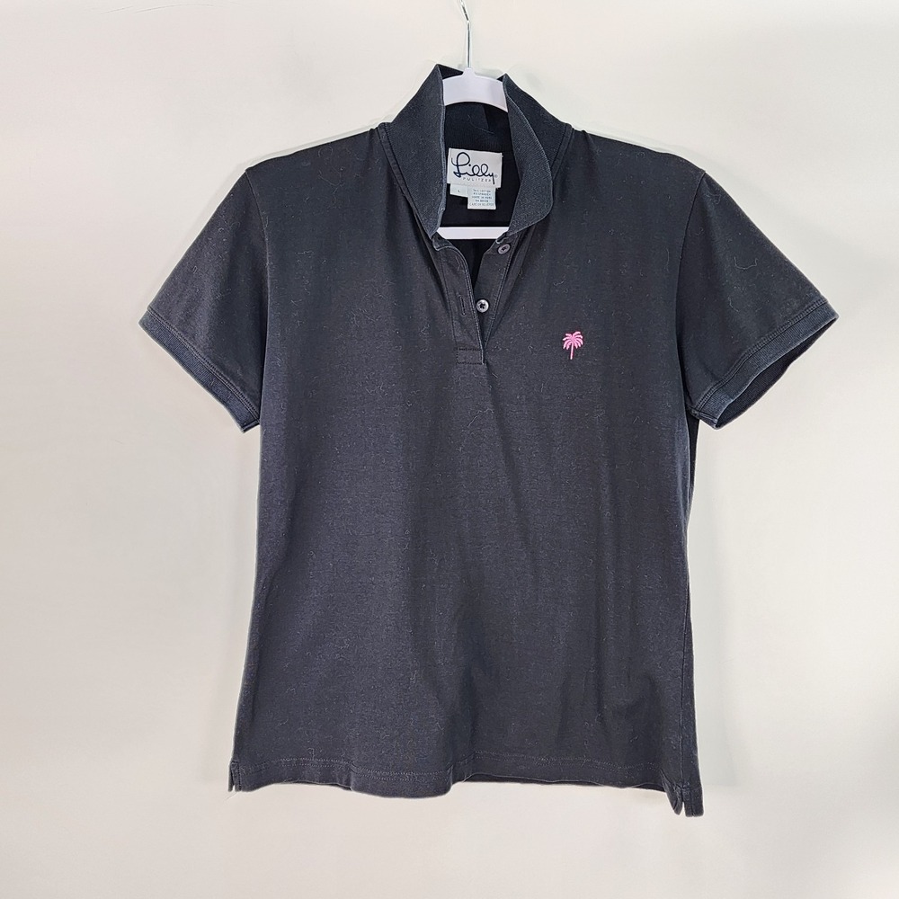 Lilly Pulitzer Polo Shirt Women's M Black Pink Logo Preppy